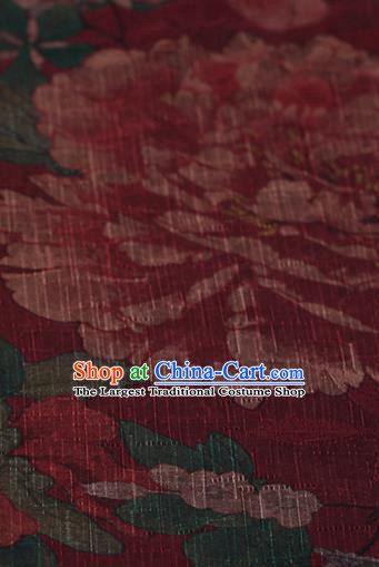 Chinese Traditional Silk Fabric Classical Peony Pattern Rosy Satin Plain Cheongsam Drapery Gambiered Guangdong Gauze