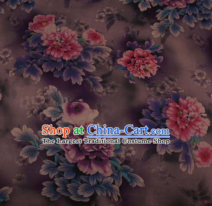 Chinese Traditional Silk Fabric Classical Peony Pattern Lilac Satin Plain Cheongsam Drapery Gambiered Guangdong Gauze