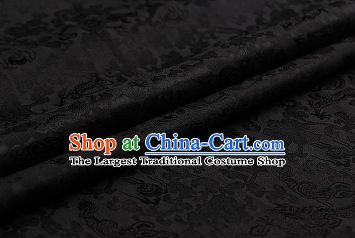 Traditional Chinese Black Brocade Palace Dragons Pattern Satin Plain Cheongsam Silk Drapery