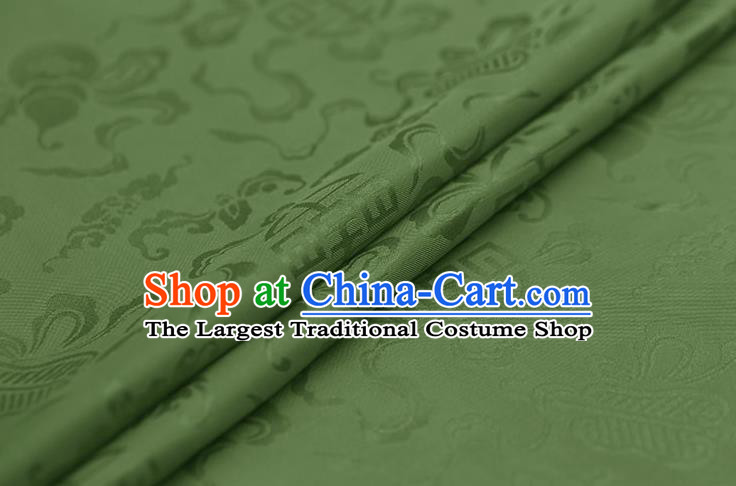 Traditional Chinese Olive Green Brocade Palace Cucurbit Ribbon Pattern Satin Plain Cheongsam Silk Drapery