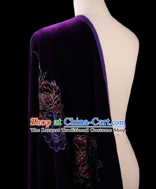 Chinese Traditional Purple Velvet Fabric Palace Pattern Cheongsam Pleuche Silk Drapery