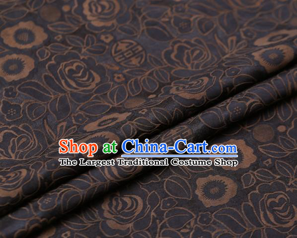 Chinese Traditional Gambiered Guangdong Gauze Fabric Palace Brown Peony Pattern Satin Plain Cheongsam Silk Drapery