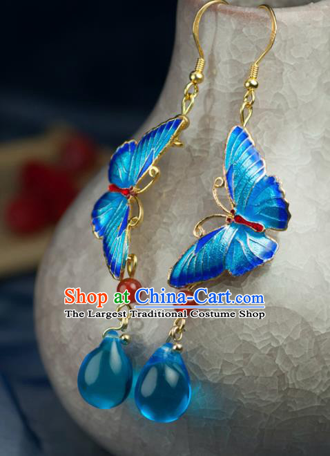 Chinese Traditional Jewelry Accessories Ancient Hanfu Blueing Butterfly Earrings for Women