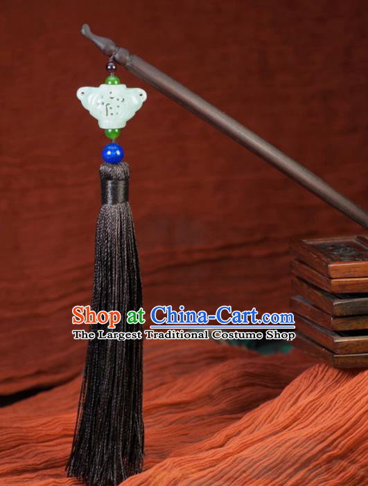 Chinese Traditional Hanfu Rosewood Hair Clip Hair Accessories Ancient Classical Jade Butterfly Tassel Hairpins for Women