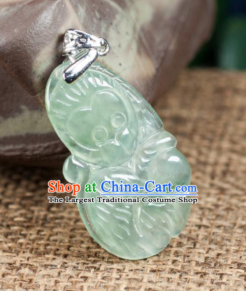 Chinese Traditional Jewelry Accessories Icy Zodiac Monkey Pendant Ancient Jadeite Necklace