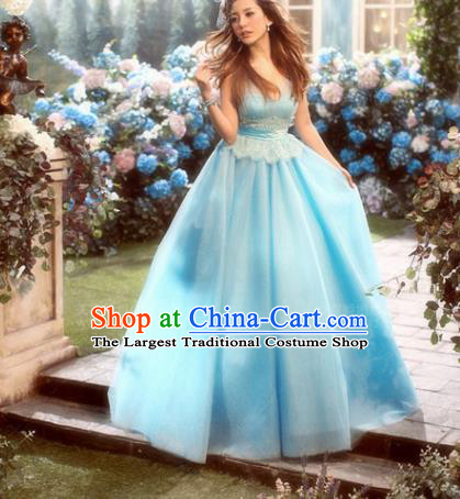 Top Performance Catwalks Costumes Wedding Dress Princess Blue Full Dress for Women