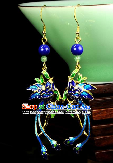 Chinese Traditional Jewelry Accessories Ancient Hanfu Cloisonne Cloisonne Phoenix Tassel Earrings for Women