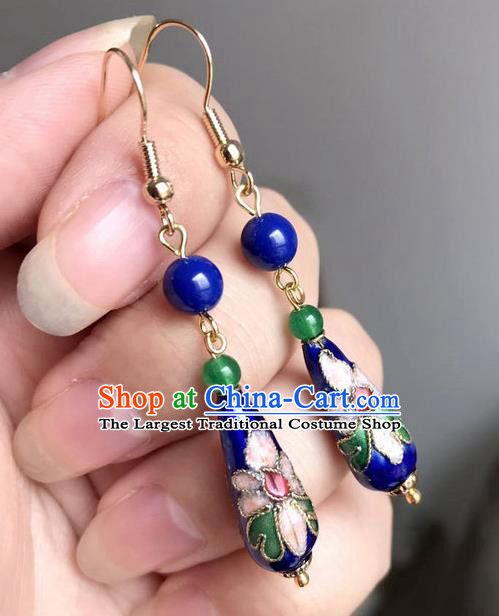 Chinese Traditional Jewelry Accessories Ancient Hanfu Cloisonne Blue Earrings for Women