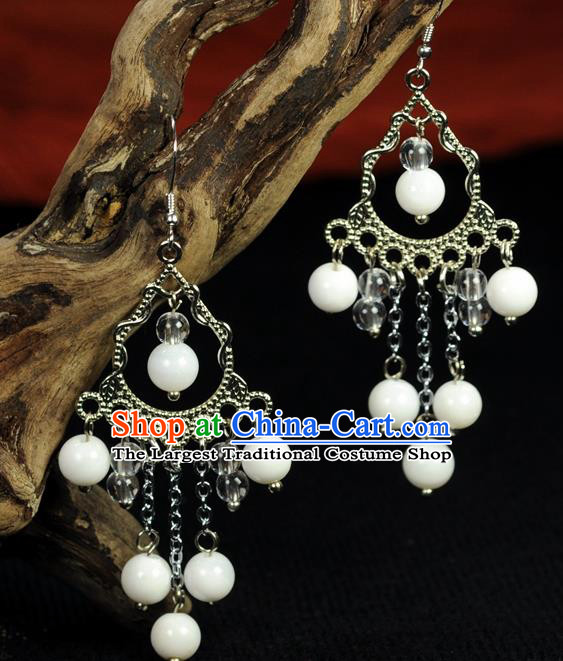 Chinese Traditional Jewelry Accessories Ancient Hanfu White Beads Earrings for Women