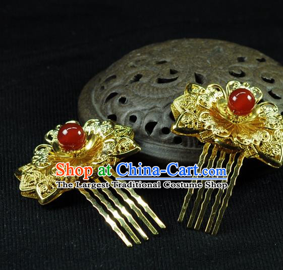 Chinese Traditional Hanfu Golden Hair Comb Hair Accessories Ancient Classical Hairpins for Women