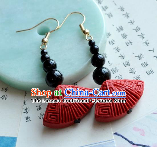 Chinese Traditional Jewelry Accessories Ancient Hanfu Red Lacquerware Earrings for Women