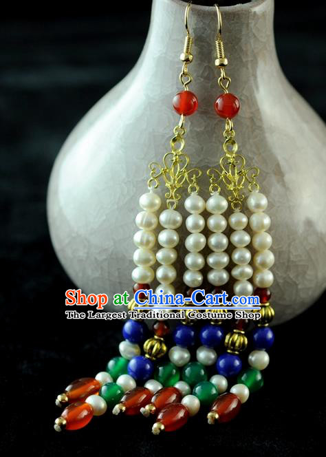 Chinese Traditional Jewelry Accessories Ancient Hanfu Pearls Tassel Earrings for Women