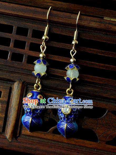 Chinese Traditional Jewelry Accessories Ancient Hanfu Blueing Carp Earrings for Women