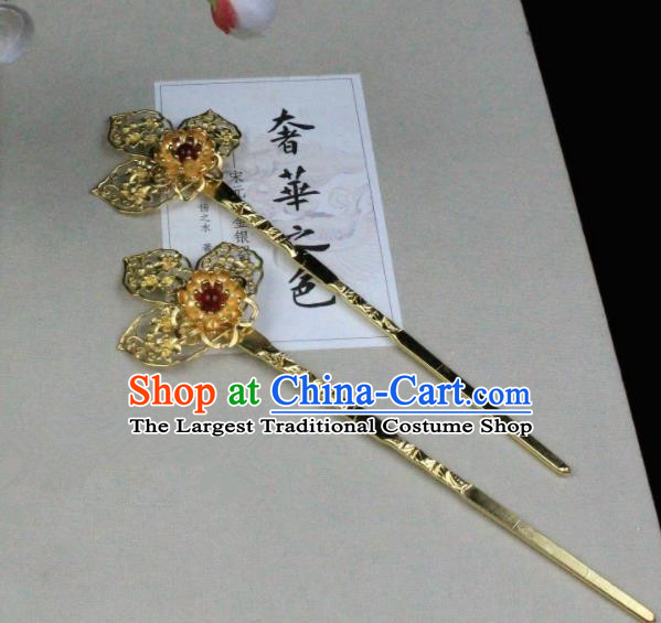 Chinese Classical Golden Hairpins Wedding Hair Accessories Traditional Ancient Hair Clip for Women