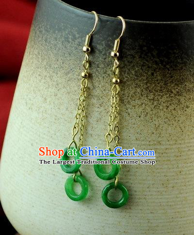 Chinese Traditional Jewelry Accessories Ancient Hanfu Tassel Green Earrings for Women