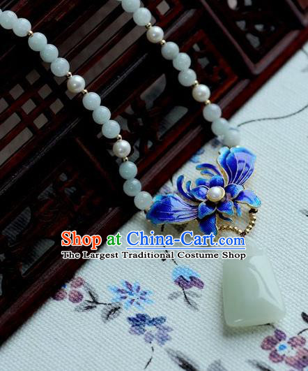 Chinese Traditional Jewelry Accessories Ancient Hanfu Blueing Orchid Jade Necklace for Women