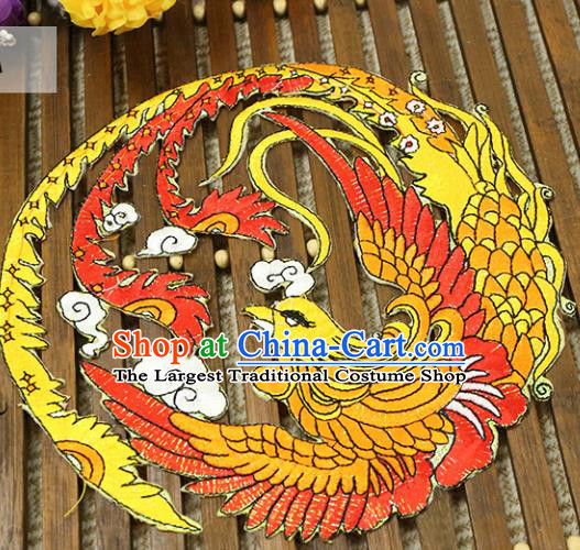 Chinese Traditional Tang Suit Fabric Accessories Ancient Embroidered Yellow Phoenix Cloth Patch