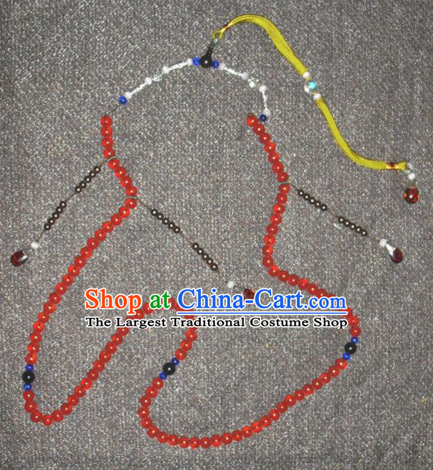 Chinese Traditional Qing Dynasty Majesty Red Court Beads Ancient Emperor Mandarin Glass Beads for Men