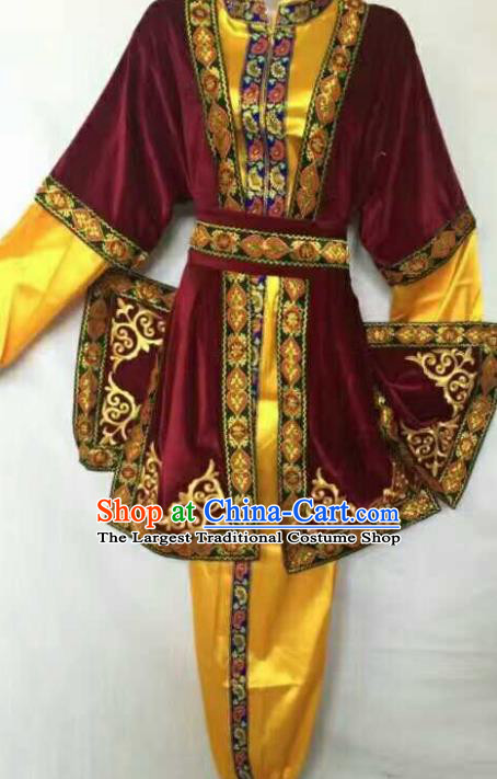 Chinese Traditional Folk Dance Red Costumes Uigurian Minority Dance Clothing for Men