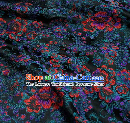 Chinese Traditional Black Brocade Cheongsam Silk Fabric Material Classical Pattern Design Satin Drapery