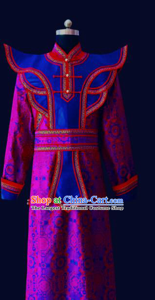 Chinese Traditional Mongol Minority Nationality Costume Purple Mongolian Robe for Men