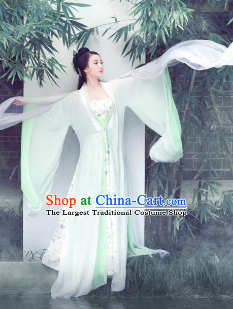 Chinese Traditional Peri Green Hanfu Dress Ancient Princess Embroidered Costumes for Women