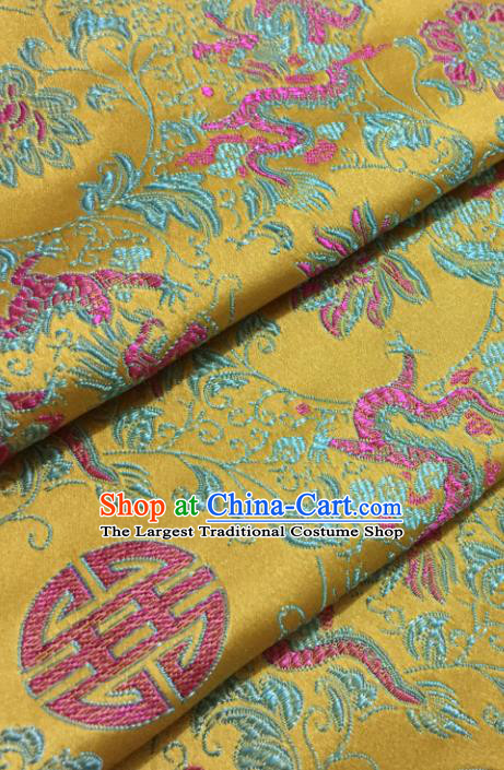 Chinese Traditional Tang Suit Yellow Brocade Classical Dragons Pattern Design Silk Fabric Material Satin Drapery