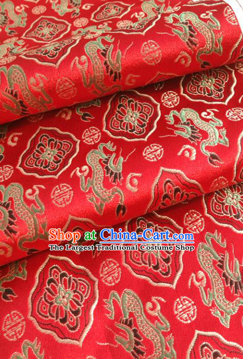 Chinese Traditional Tang Suit Red Brocade Classical Dragons Pattern Design Silk Fabric Material Satin Drapery