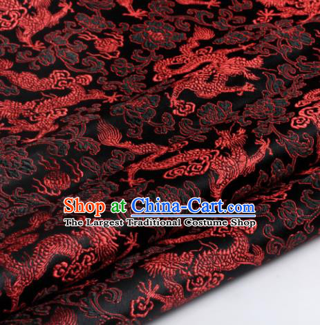 Chinese Traditional Tang Suit Black Brocade Classical Pattern Dragons Design Silk Fabric Material Satin Drapery