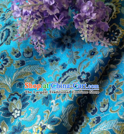 Chinese Traditional Tang Suit Lake Blue Brocade Classical Pattern Dragons Design Silk Fabric Material Satin Drapery