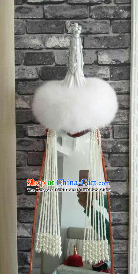 Chinese Traditional Mongol Nationality Dance Hair Accessories Mongolian Ethnic White Hat for Women