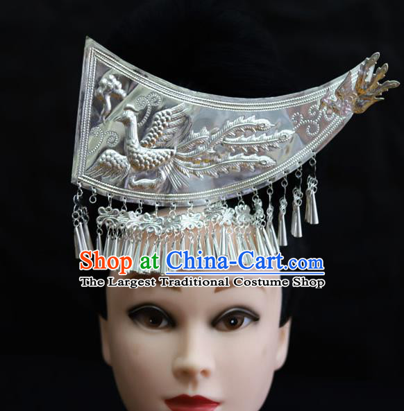 Chinese Traditional Miao Nationality Hair Accessories Carving Sliver Phoenix Coronet Hairpins for Women