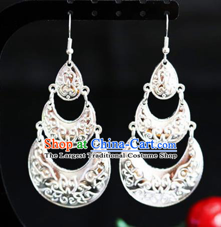 Chinese Traditional Miao Nationality Accessories Wedding Sliver Tassel Earrings for Women