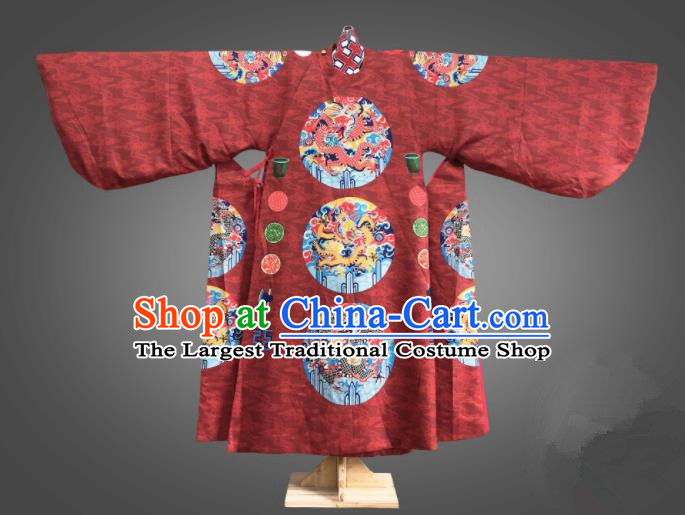 Chinese Traditional Ming Dynasty Emperor Clothing Ancient King Embroidered Red Costumes for Men