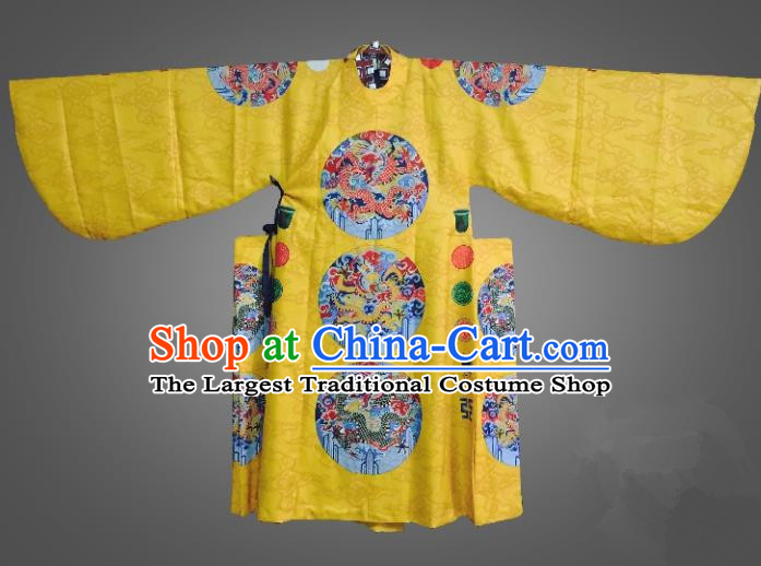 Chinese Traditional Ming Dynasty Emperor Clothing Ancient King Embroidered Yellow Costumes for Men