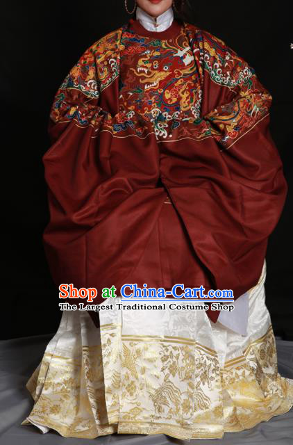 Chinese Traditional Ming Dynasty Empress Clothing Ancient Queen Embroidered Red Costumes for Women