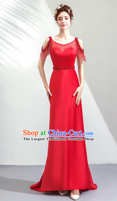 Top Grade Handmade Catwalks Costumes Compere Bride Red Full Dress for Women