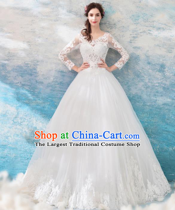 Top Grade Handmade Fancy White Lace Wedding Dress Princess Wedding Gown for Women