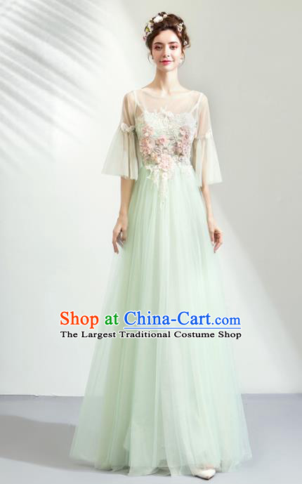 Top Grade Handmade Catwalks Costumes Compere Green Veil Full Dress for Women