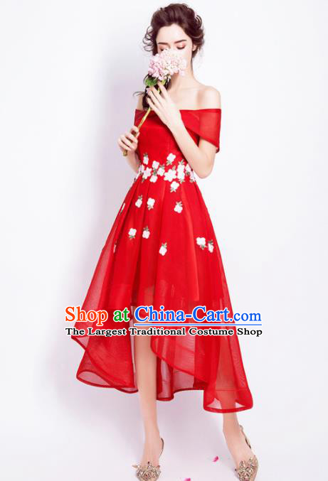 Top Grade Handmade Compere Costume Catwalks Red Veil Formal Dress for Women