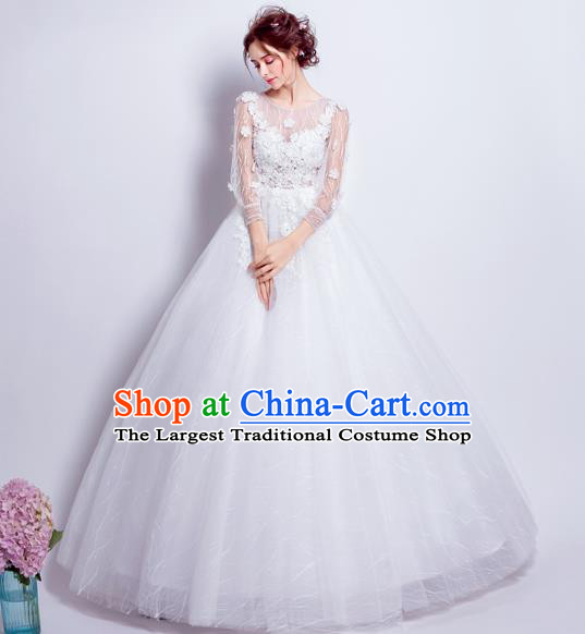 Top Grade Fancy White Wedding Dress Handmade Princess Wedding Gown for Women