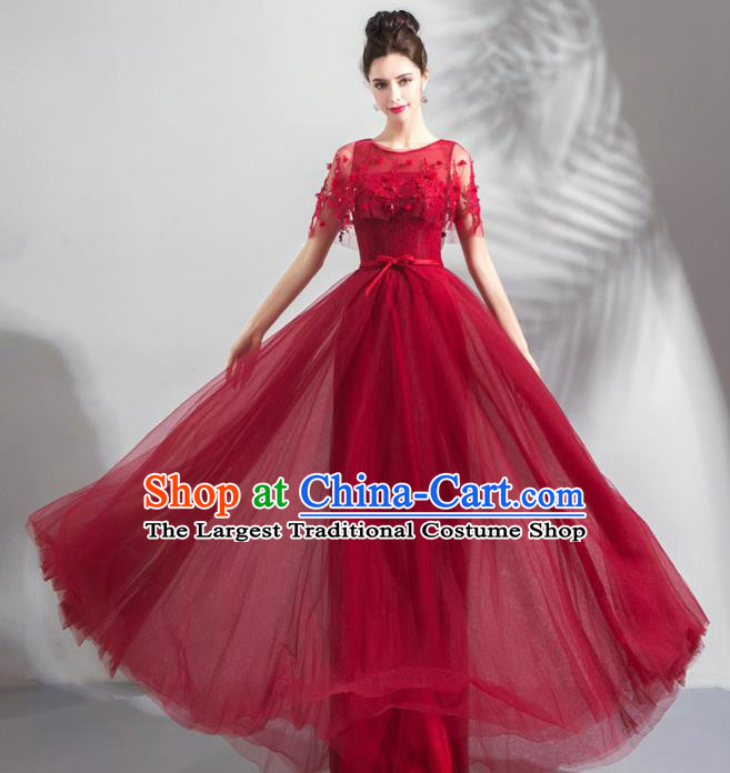 Top Grade Handmade Compere Wine Red Veil Costume Catwalks Formal Dress for Women