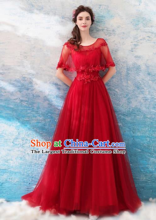 Top Grade Handmade Compere Red Veil Costume Catwalks Formal Dress for Women