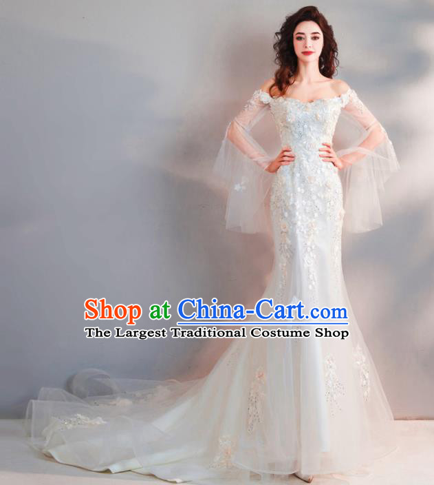 Handmade Top Grade Princess Embroidered Mermaid Wedding Dress Fancy Wedding Gown for Women