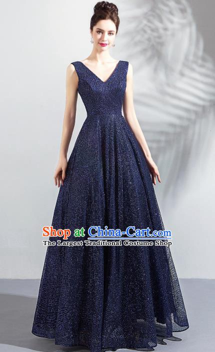 Top Grade Compere Royalblue Formal Dress Handmade Catwalks Flower Fairy Bride Costume for Women