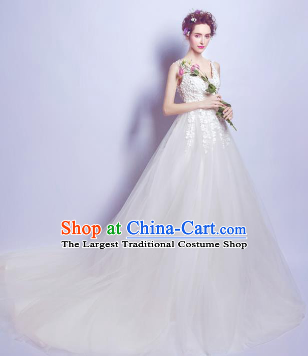 Top Grade Princess Embroidered Wedding Dress Handmade Fancy Wedding Gown for Women