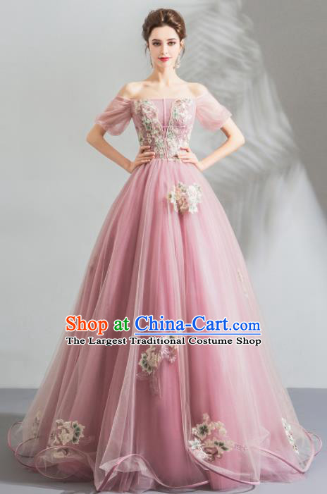 Top Grade Compere Costume Handmade Catwalks Bride Pink Formal Dress for Women