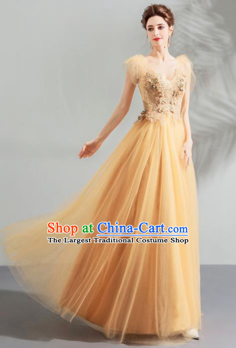 Top Grade Compere Costume Handmade Catwalks Bride Yellow Veil Formal Dress for Women