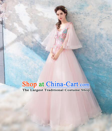 Handmade Princess Pink Veil Wedding Dress Fancy Embroidered Wedding Gown for Women