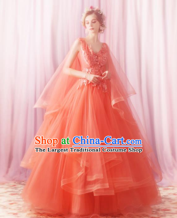 Handmade Princess Orange Wedding Dress Fancy Embroidered Wedding Gown for Women